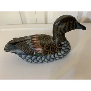 Vtg Hand Painted Wooden Duck Fowl Tabletop Sculpture ~ Peoples Republic of China